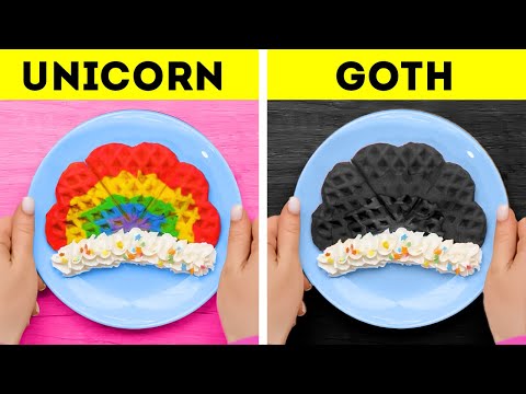 UNICORN VS GOTH || Rainbow or Black Food Recipes