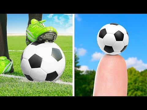 Giant VS Miniature. Huge football pool table VS Miniature world