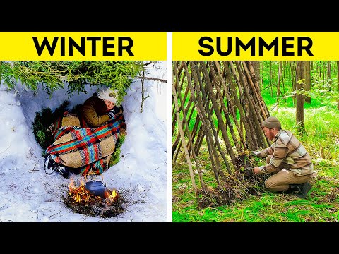 DIY Bushcrafts. Smart surviving ideas in winter and summer forest