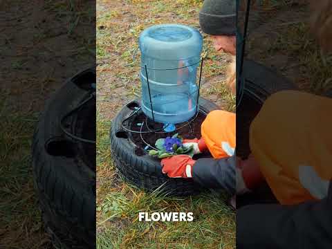 Automatic DIY garden sprinkler system from recycled tire ♻️