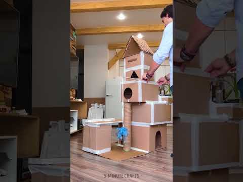 Wow! 🙀 Your Cat will be Glad with this DIY Cardboard Box Castle! 📦