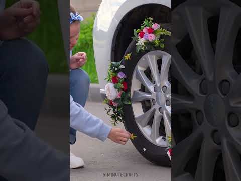 Adorable Wedding Car Tire Hack 🌸🛞🌸