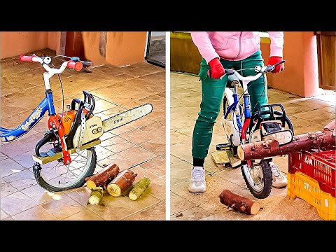 When your Bike Joints a Lumberjack Gang. Simple yet Fantastic Inventions