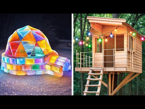 WINTER ICE IGLOO VS. SUMMER TREEHOUSE || Cheap And Giant DIY House Crafts From Wood, Ice And Clay