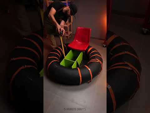 That's insane! 😮 He made a DIY boat from a tire 🚤